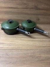 Genuine Le Creuset 16 18  Two Pan Set Green Cast Iron Saucepans With Lids sh24