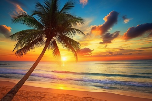 Sunset seascape beach - seascape, canvas