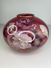Stunning Vintage Oval RED CABBAGE ROSE Round Vase Home floral decoration Large