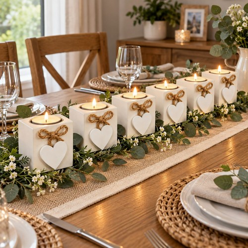 9pc white wooden tea light - 9pc,