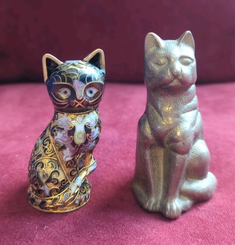 Cloisonne brass cats - &,