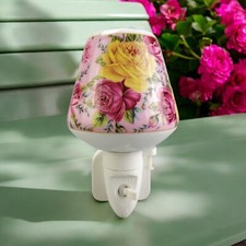 Durable and Decorative Pink & Yellow Floral Ceramic LED Night Light for Bedrooms