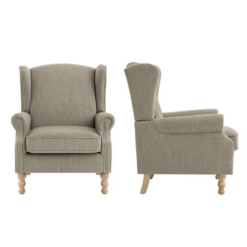 Gray green linen wingback - linen,