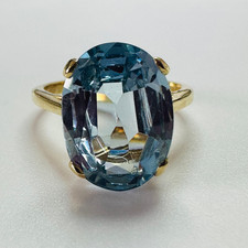 Hand cut Synthetic Sapphire Pastel Blue Yellow 9ct yellow gold ring size N