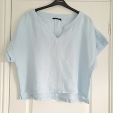 Monoprix Blue Linen Tunic Top Blouse UK 14/16 EU 42 - Chest 44 - 48in Loose Fit