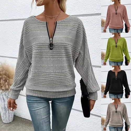 Ladies zip neck pullover - ladies, v-neck