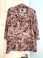 TIGI, LOVELY PATTERNED TUNIC STYLE 3/4 SLEEVE TOP, COWL NECK, SIZE 18/20, VGC