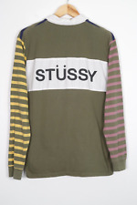 Mens STUSSY Rugby Shirt Jersey Striped Spell Out Logo Size Medium Long Sleeve