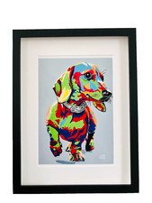 Limited Edition giclee print numbered and signed Dachshund dog portrait framed