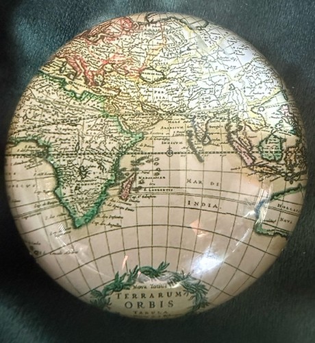 Vintage world map glass domed - vintage,