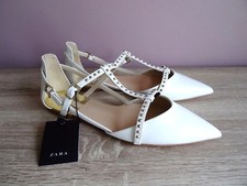 ZARA WHITE STUDDED D'ORSAY FLAT SHOES SIZE UK 4 EU 37 USA 6,5