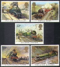 GB 1985 Steam Engines/Locomotives/Trains/Rail/Railways/Transport 5v set (n21871)