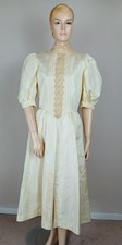 VINTAGE 80S CREAM EMBROIDERED VICTORIAN STYLE BRIDESMAID DRESS 10 12