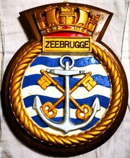 HMS Zeebrugge - Ship Crest Plaque – Hand-Painted, Solid Mahogany Mount, 780g