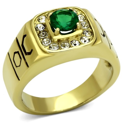 Mens emerald green ring - emerald, gold