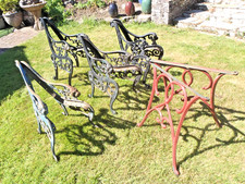 4 Sets of Cast Iron Lion Bench Ends + Table - Vintage and Heavy