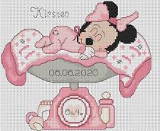 Cross Stitch Chart New Baby Birth Sampler minnie Mouse 2 FlowerPower37