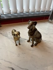 Heavy Brass Doberman Dogs Figures Ornaments Set of 2