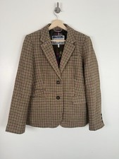 Joules Tweed Blazer Jacket Size UK 14 Brown Wool Check Hacking Country Portman