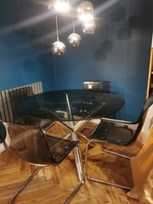 Stylish Original Retro Smoked Glass Dinner Table