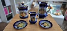 Mayfayre Staffordshire Pottery Set Of 5 Items In Ultra Rare Blue And Gold