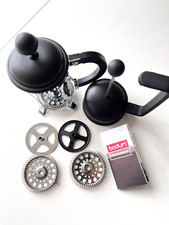 2 x Bodum 3 Cup Cafetieres, No Glass Plus Spare Parts, Spiral & Cross Plates