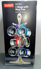 BODUM Bistro Grey Mug Tree & 5 Glasses Orange Laranja Coffee Retro Vintage boxed