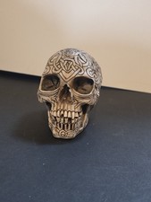 Vintage Nemesis Now Human Skull Lidded Pot Replica Tribal Art Tattoo Life Size