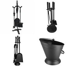 Companion Set 5 Piece Set Black Fireside Poker Brush Shovel Cast Iron Fire Tools