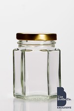 72 x 110ml  / 4oz HEXAGONAL HEX JAM JAR HONEY CANDLE C/W CHOICE OF LID COLOUR