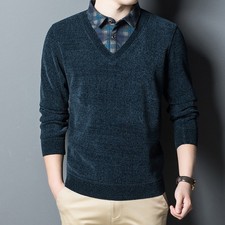 Mens Long Sleeve V Neck Jumper