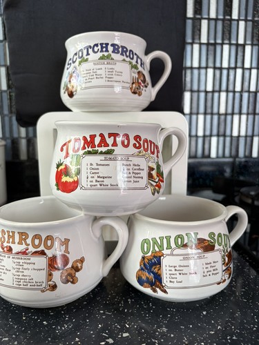 Vtg soup recipe mugs - recipe, retro