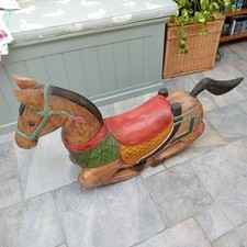 Retro Solid Wooden Vintage Painted Rocking Horse - large