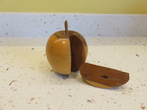 Hand turned solid wooden apple - solid,