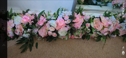 Pink white floral garland - white,