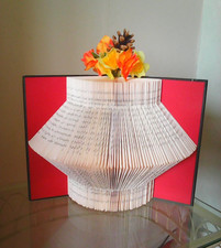 Book art vase paper folding book art with silk flowers & pine cone