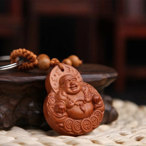 New peach wood carving buckle - new,