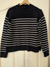 Womens Chunky Navy & White Striped Jumper Size S