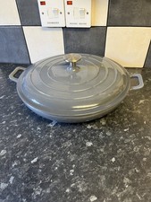 cast iron shallow casserole dish and lid  - grey  finish - 32 cms