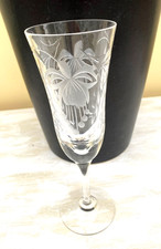 Royal Brierley signed Cut Crystal Etched Fuchsia tall Champagne Flute glass 21cm