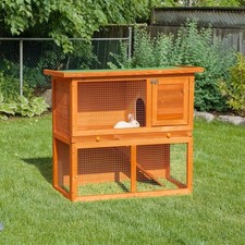 Pawhut 90cm 2 Tiers Rabbit Hutch Wooden Pet Cage Run Vintage Bunny House
