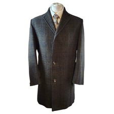 Guards Crombie Mens Tweed Overcoat Size 42 Multicoloured Pure Wool Check Vintage