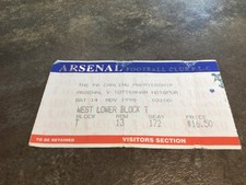 Arsenal v Tottenham Hotspur 14 November 1998 Match Ticket