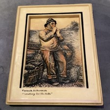 ANTIQUE OSBORNE IVOREX Plaque - Cornish Fisherman "Waiting For The Tide" 1906 