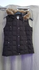 GAP Small Navy Body Warmer With Fur Hood Womens Gilet 
