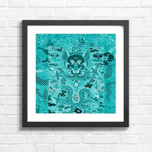 Chinese dragon cranes art teal - art,