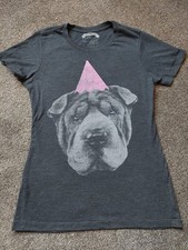 Shar Pei Dog Tshirt Hand Printed In Usa Size Medium, Grey Womens Short Sleeve
