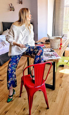 ZARA Blue Floral Print Satin Palazzo Trousers Pyjama Pants elasticated waist XL