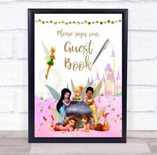 Guest Book Gold Pink Kids Birthday Fairy Castle Personalised Event Party Sign