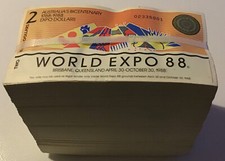 Australia World Expo Banknote Brick. 1000 x 2 Dollars. Dated 1988. 1000 pcs. 